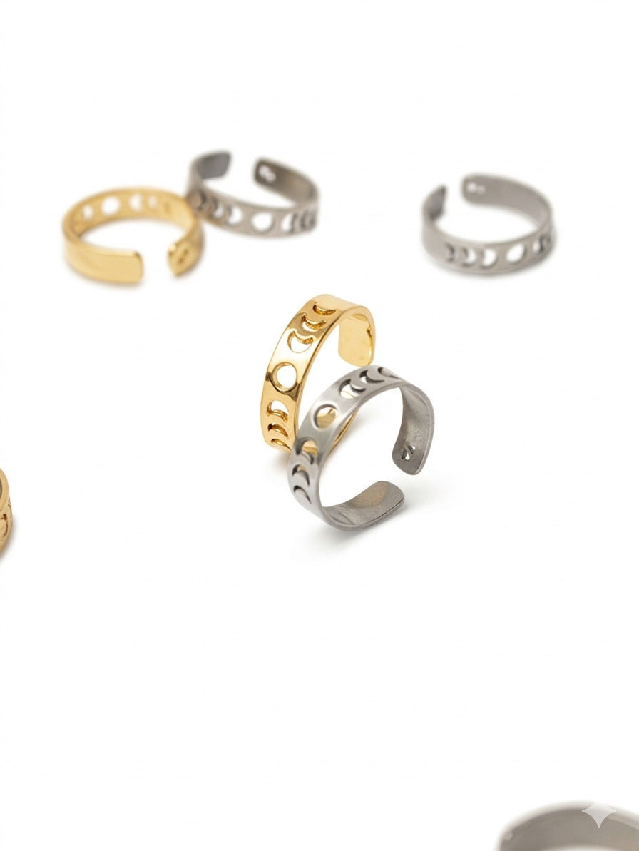 anillo fases lunares, graduable unisex