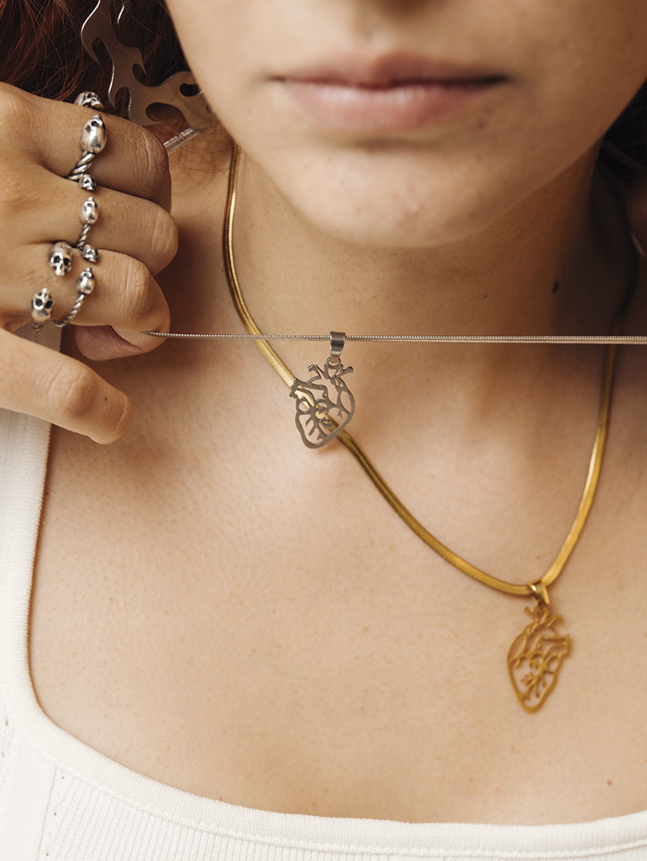 collar corazon anatonico mujer acero inoxidable y dorado