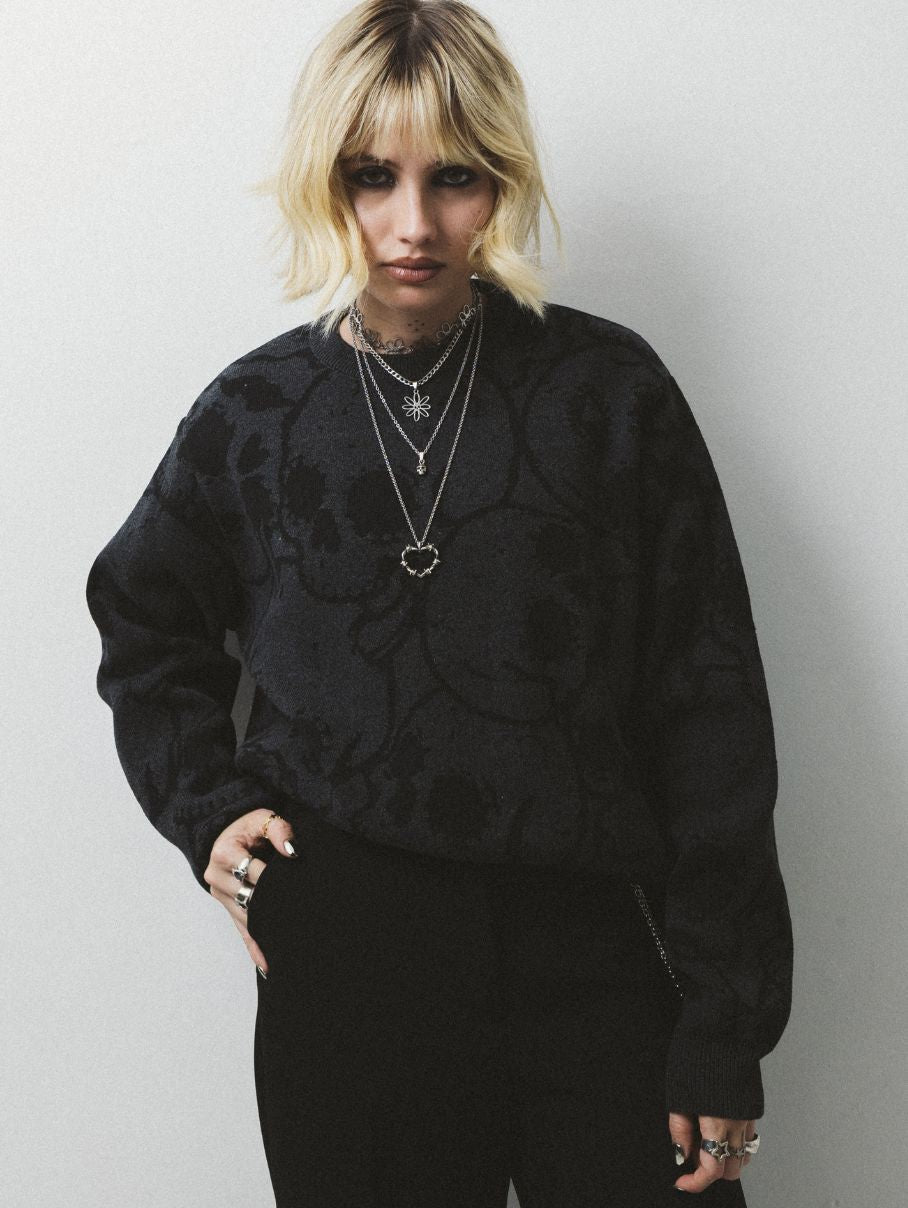 sweater  mujer calaveras, buzo skull, saco gris negro calaveras, saco alternativo